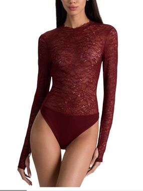 Alice + Olivia Deep Wine Lace Long-Sleeve Bodysuit